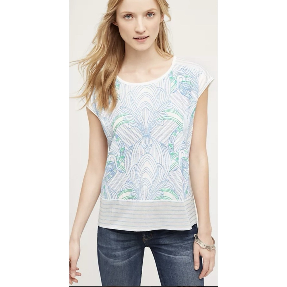 Akemi + Kin Women's Sienna Blue White Embroidered Shirt Top Size Small